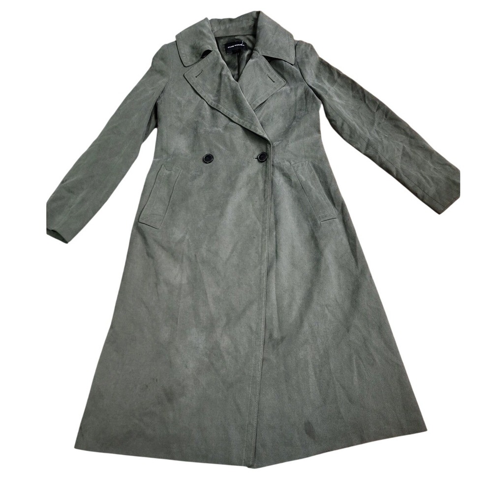 Club Monaco Trench Coat Long Double-Breasted Olive Green‎ Classic Preppy Small